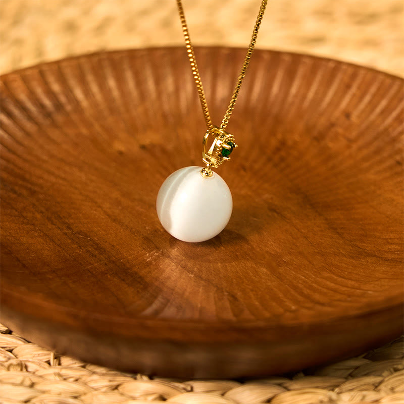 Buddhist Blessing Cat's Eye Round Ball Confidence Necklace Pendant