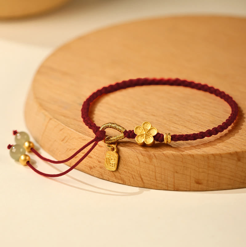 Buddhist Blessing Hetian Jade Small Peach Blossom Fu Character Charm Luck String Bracelet