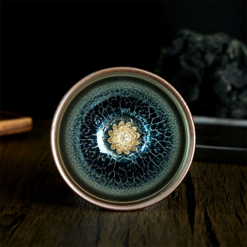 Buddhist Blessing Handmade Chinese Jianzhan Lotus Blue Ceramic Teacup Kung Fu Tea Cup 150ml