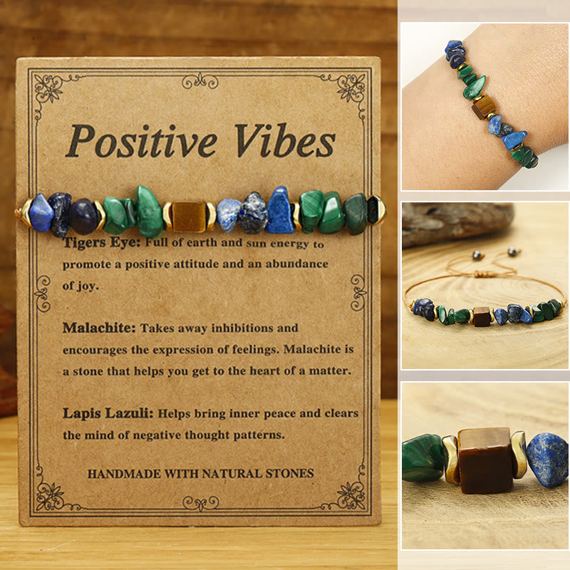 Buddhist Blessing Stone Positive Vibes Malachite Tiger's Eye Lazurite Anti-anxiety Bracelet