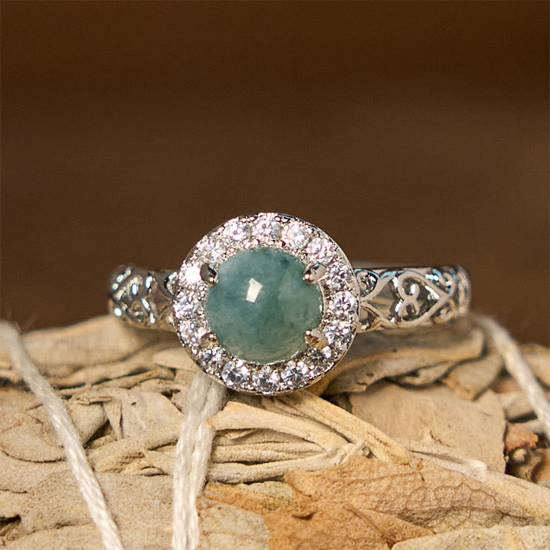 Buddhist Blessing Natural Hetian Jade Egg Ruyi Stick Pattern Luck Ring