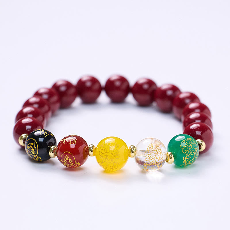 Buddhist Blessing Cinnabar Agate Five Directions Gods Of Wealth Blessing Bracelet