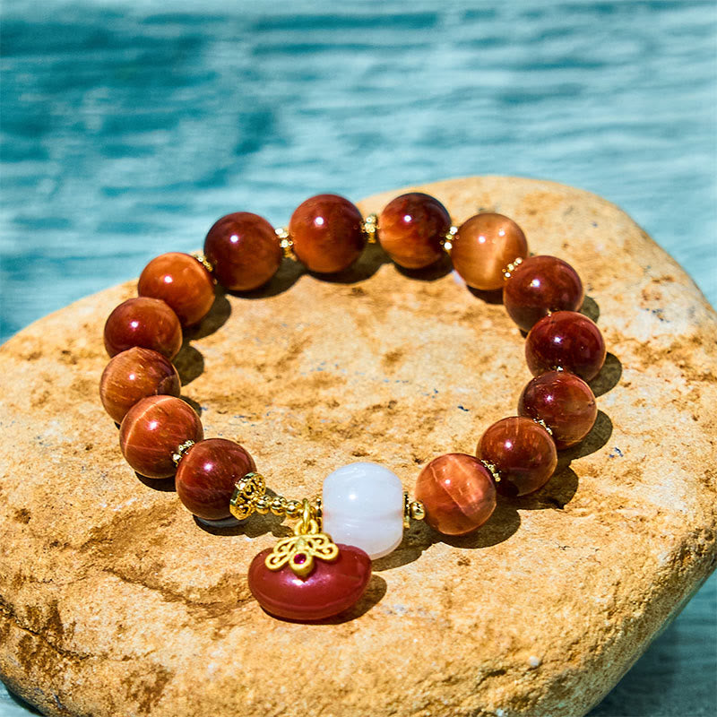Buddhist Blessing Natural Red Tiger Eye Pumpkin Calm Bracelet