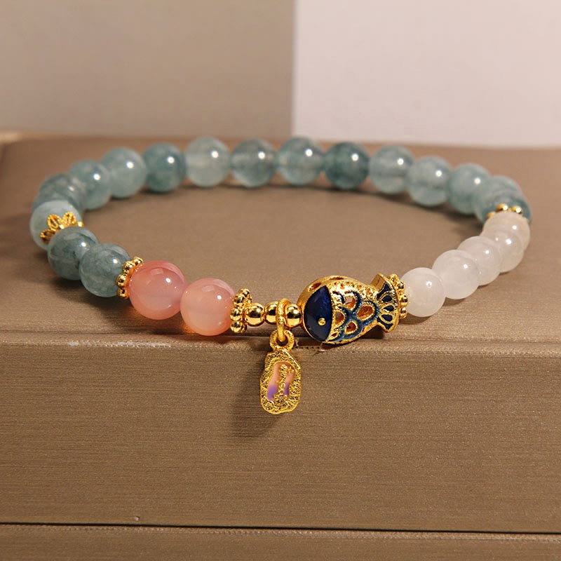 Buddhist Blessing Jade Yanyuan Agate White Jade Koi Fish Scripture Charm Luck Bracelet