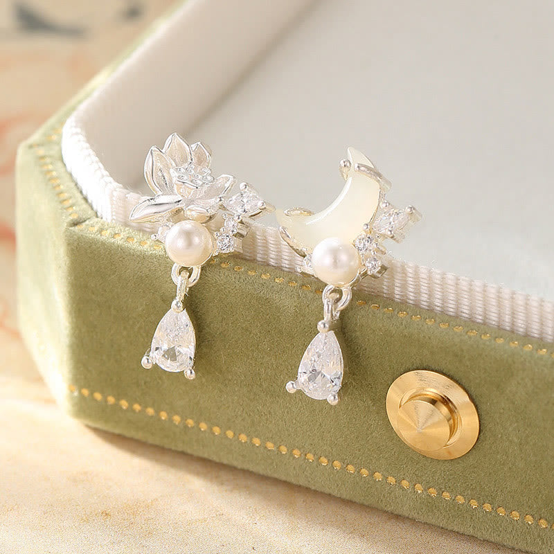 Buddhist Blessing Hetian Jade 925 Sterling Silver Cubic Zirconia Pearl Abundance Earrings