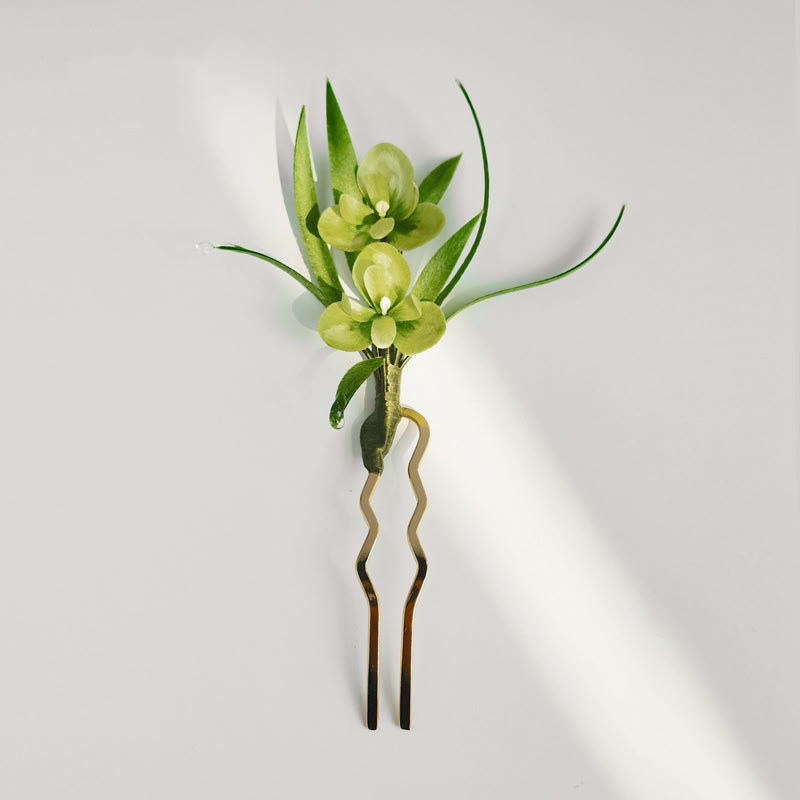 Buddhist Blessing Handmade Velvet Flower Mulberry Silk Green Flowers Leaves Brooch Hairpin