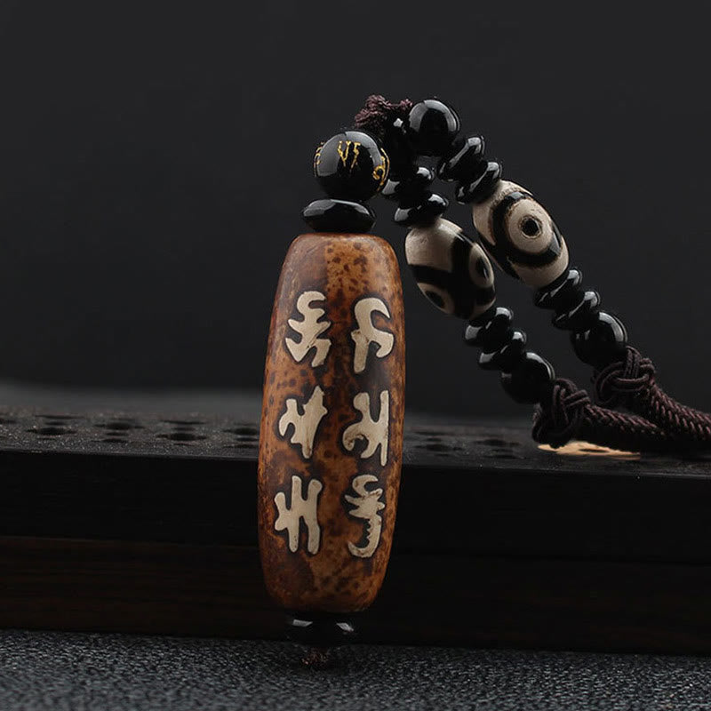 Buddhist Blessing Tibet Om Mani Padme Hum Dzi Bead Avalokitesvara Pattern Wealth Necklace Pendant