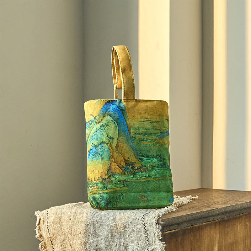 Buddhist Blessing Landscape Painting Canvas Handbag