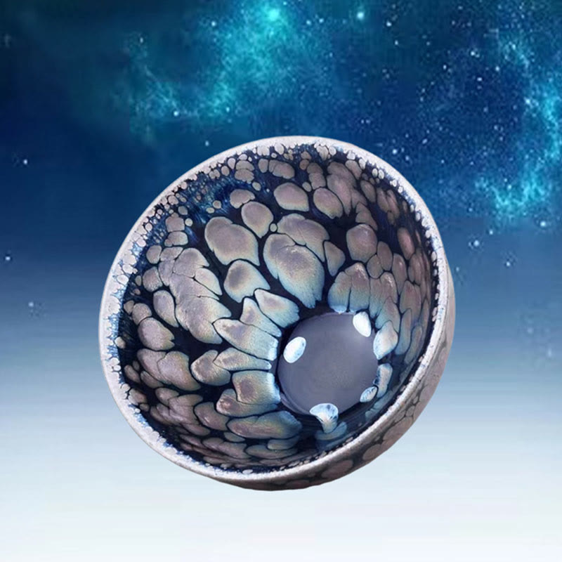 Buddhist Blessing Handmade Chinese Jianzhan Purple Blue Spot Ceramic Teacup Tenmoku Kung Fu Tea Cup 150ml