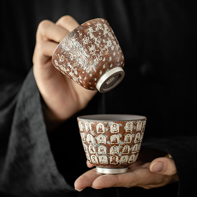 Buddhist Blessing Ten Thousand Buddha Poems Teacup Kung Fu Tea Cup 100ml With Gift Box