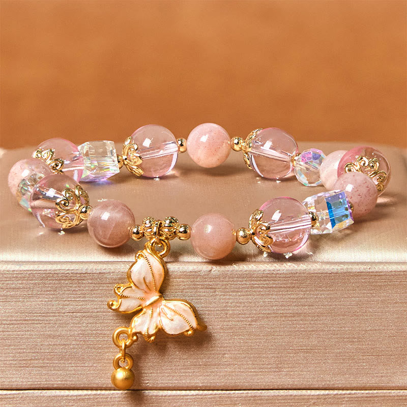 Buddhist Blessing Natural Amethyst Sun Stone Butterfly Peace Bracelet
