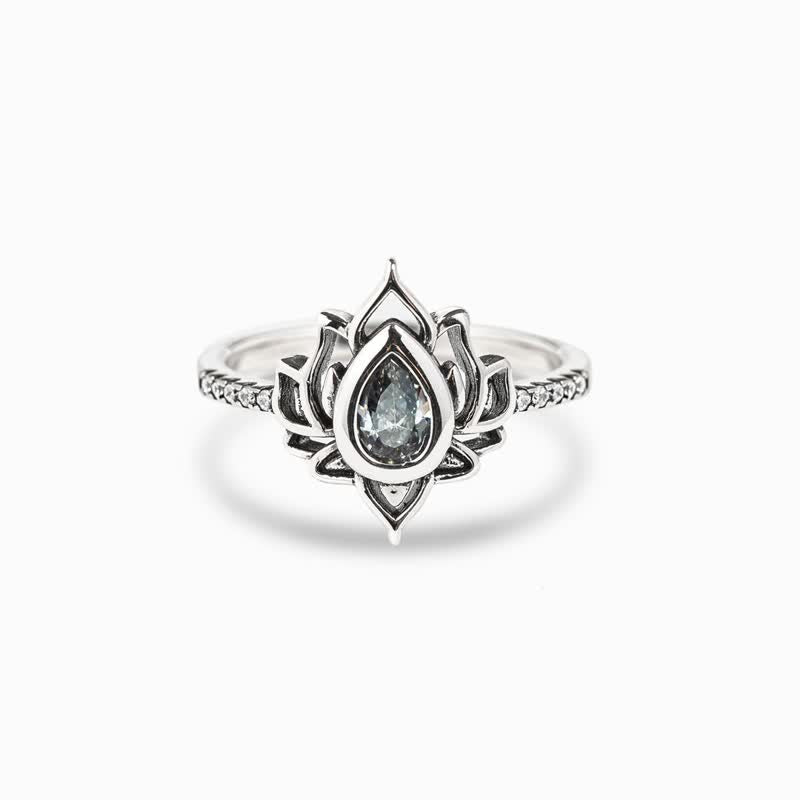 Buddhist Blessing 925 Sterling Silver Lotus Zircon Blessing Protection Ring