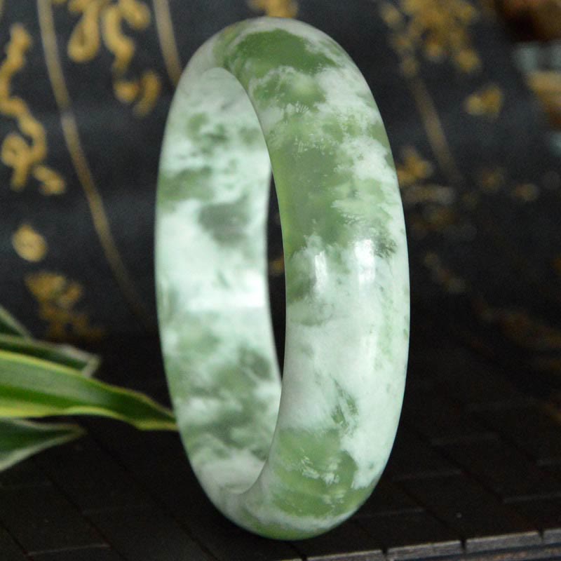 Buddhist Blessing Natural Jade Luck Prosperity Bracelet Bangle