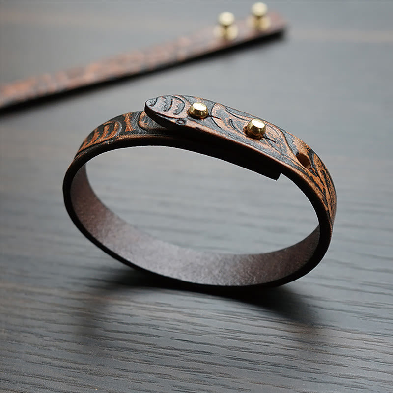 Buddhist Blessing Vintage Printed Leather Adjustable Buckle Balance Bracelet