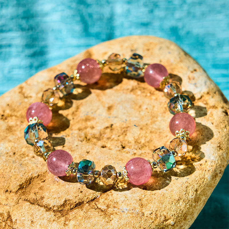 Buddhist Blessing Natural Strawberry Quartz Colorful Crystal Positive Bracelet