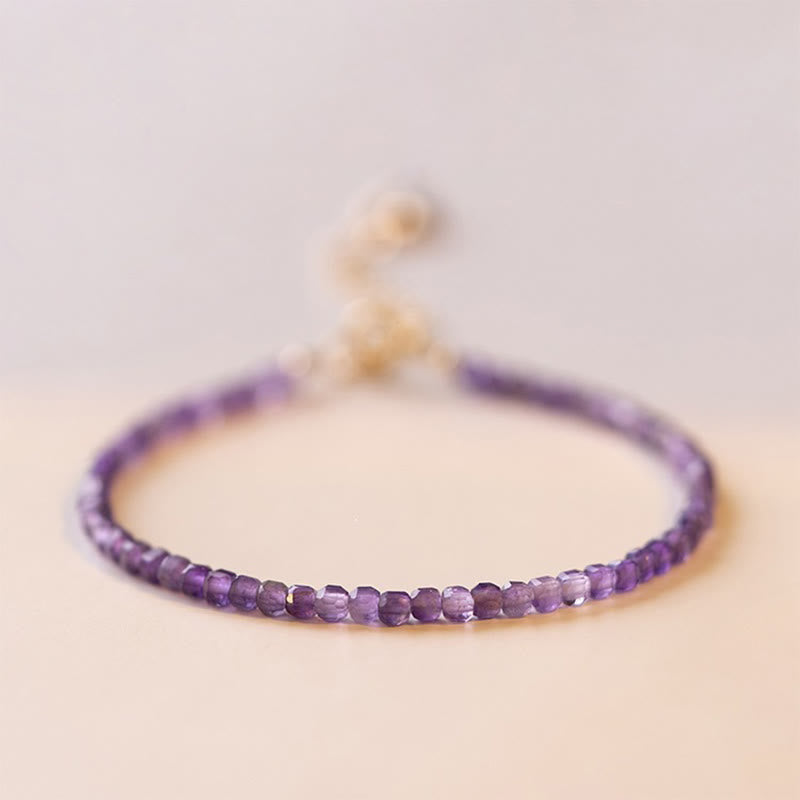 Buddhist Blessing 2.5mm Natural Amethyst Ultra-thin Beads 14k Gold Plated Copper Inner Peace Bracelet