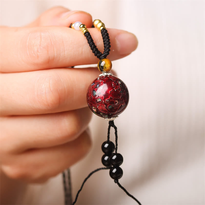 Buddhist Blessing Ebony Wood Venus Aurora Bead Lacquer Craft Peace Necklace Pendant