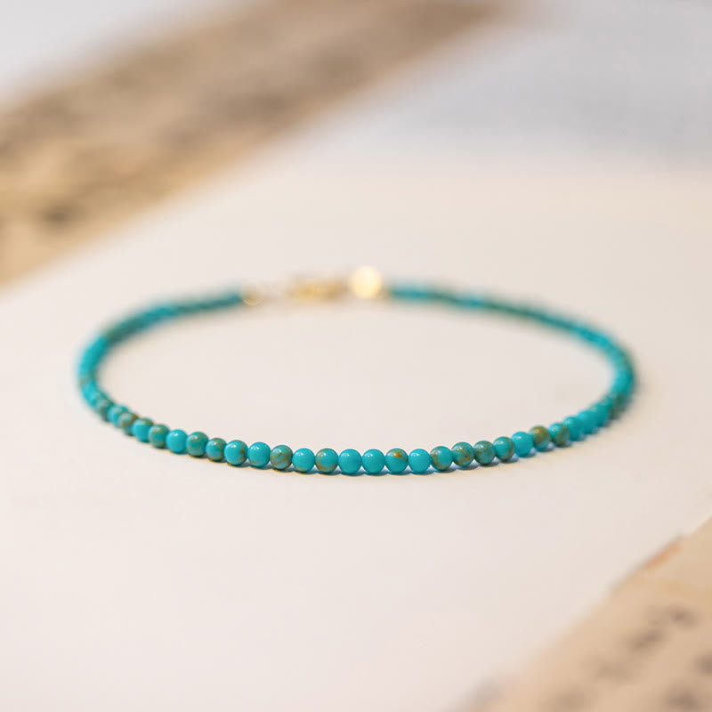 Buddhist Blessing 2mm Turquoise Ultra-thin Beads 14k Gold Plated Copper Wisdom Bracelet