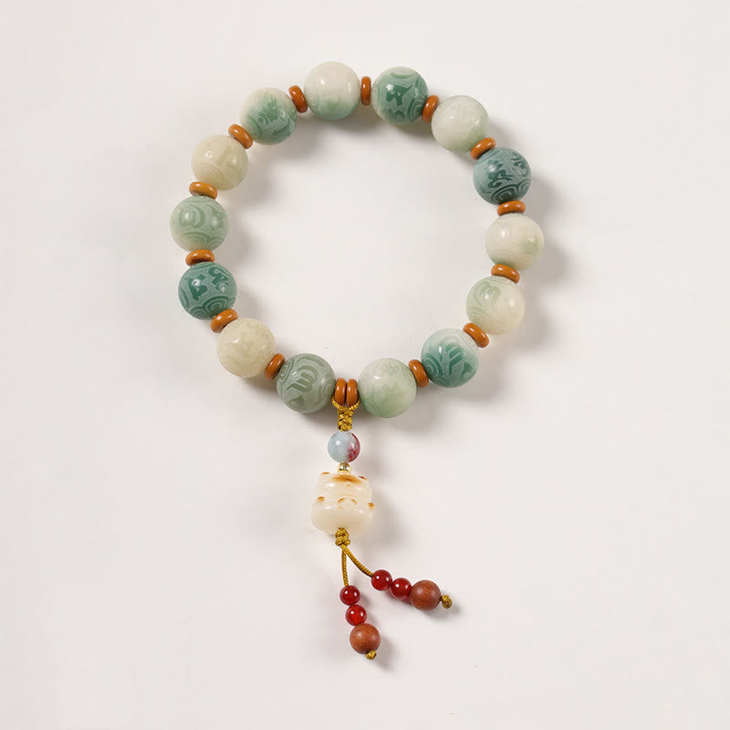 Buddhist Blessing Gradient Bodhi Seed Om Mani Padme Hum Carved Zakiram Peace Bracelet