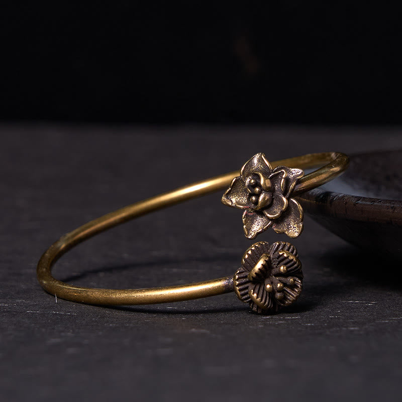 Buddhist Blessing Peach Blossom Copper Brass Healing Bracelet Bangle