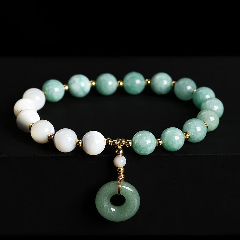 Buddhist Blessing Jade Trochus Horseshoe Snail Peace Buckle Charm Abundance Bracelet