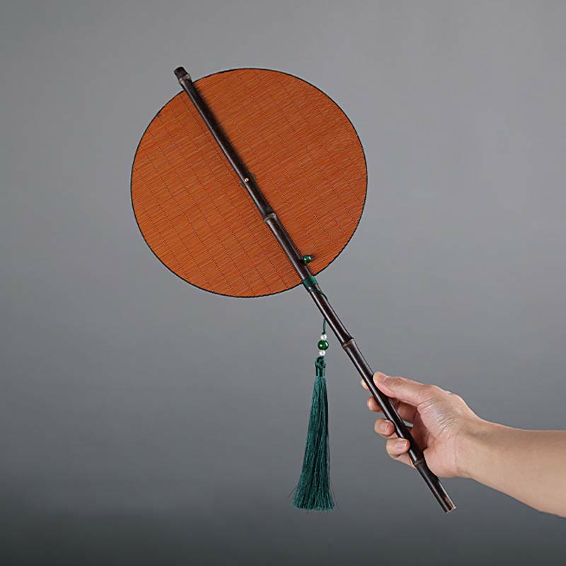 Buddhist Blessing Chinese Style Handmade Bamboo Long Handle Portable Curlable Fan