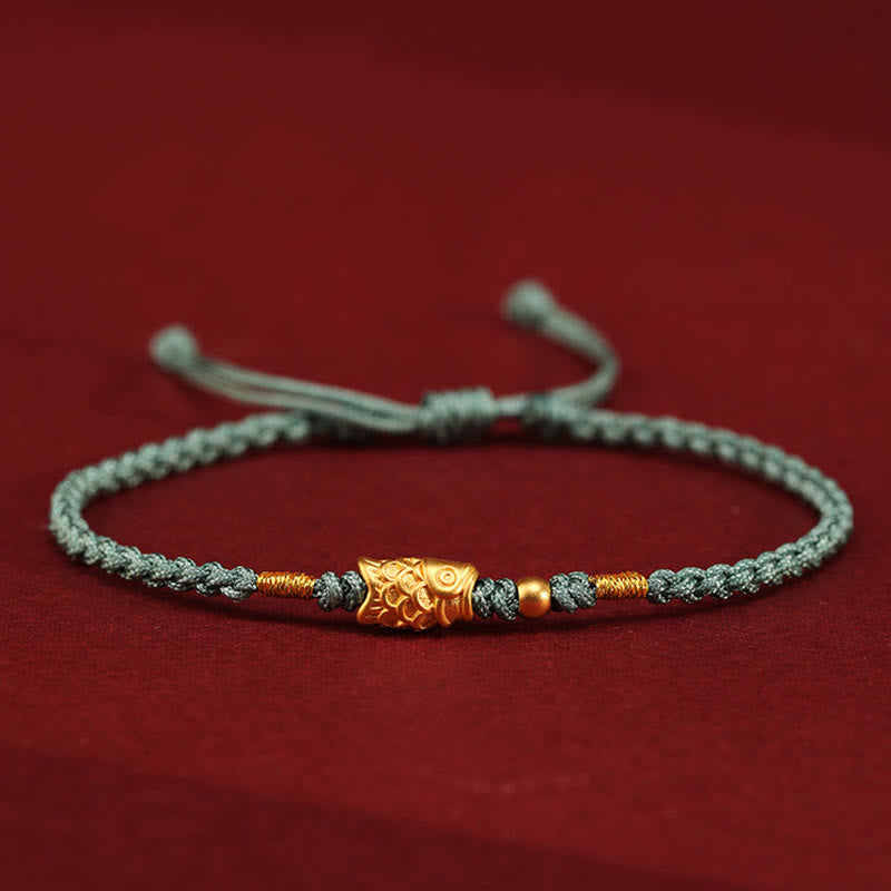 Buddhist Blessing 999 Gold Luck Protection Koi Fish Handmade Braided String Bracelet