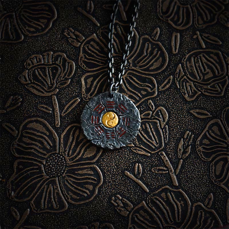 Buddhist Blessing 999 Sterling Silver 24k Gold Bagua Tai Chi Yin Yang Design Mountain Ghosts Spend Money Harmony Necklace Pendant