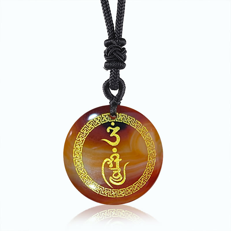 Buddhist Blessing Swastika Pattern Vajra Protection Mantra Natural Various Crystal Black Obsidian Purification Necklace Pendant