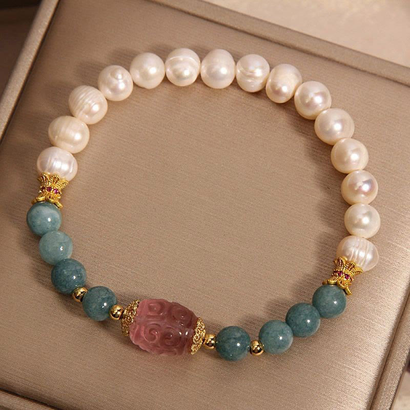 Buddhist Blessing Pearl Jade Strawberry Quartz Purity Bracelet