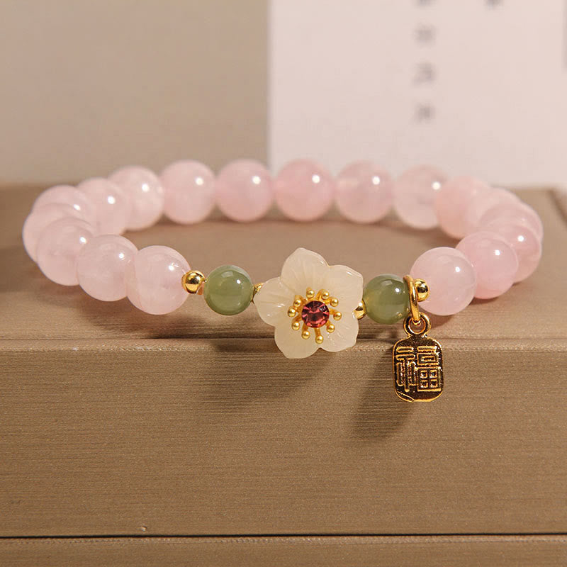 Buddhist Blessing Rose Quartz Peach Blossom Hetian Jade Fu Character Relationships Healing Bracelet