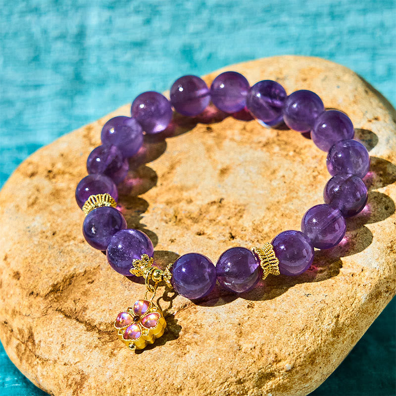 Buddhist Blessing Natural Amethyst Four Leaf Clover Charm Communication Bracelet