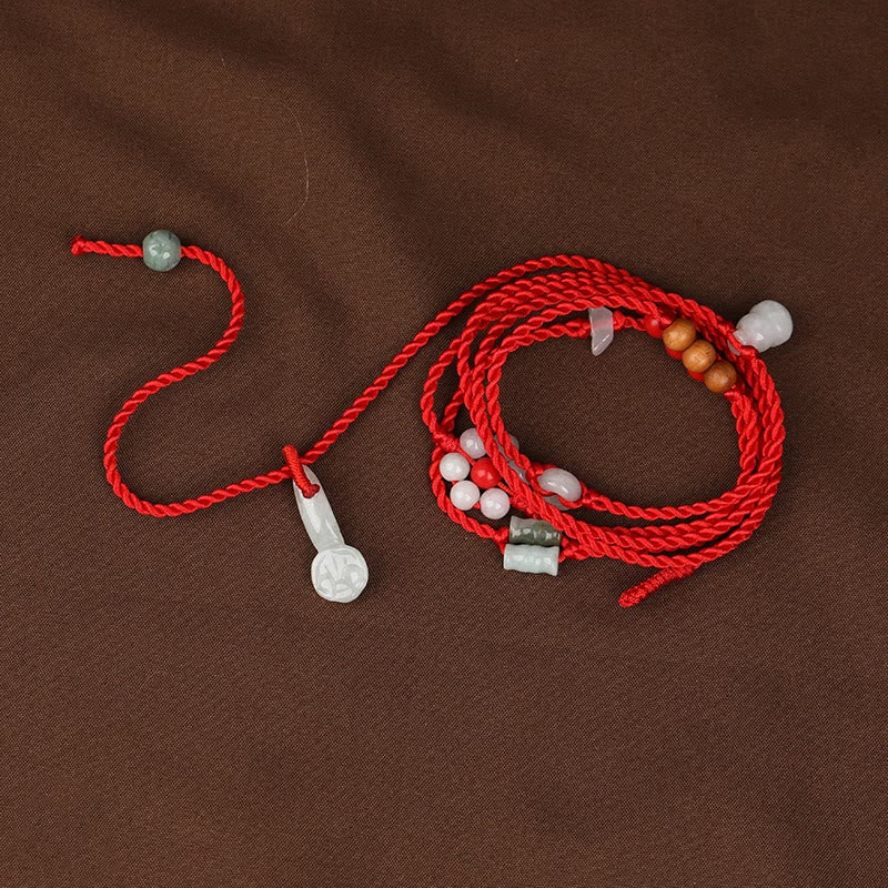 Buddhist Blessing Chinese Zodiac Peach Wood Blessing Red String Belly Chain