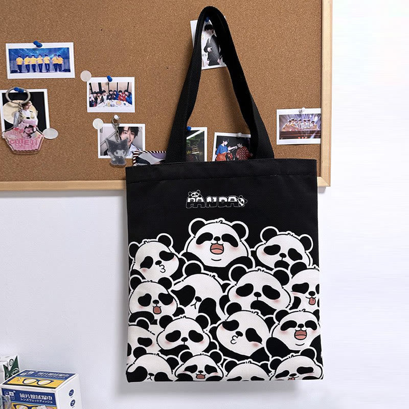 Buddhist Blessing Handmade Large Capacity Canvas Cute Panda Commuter Shopping Shoulder Bag