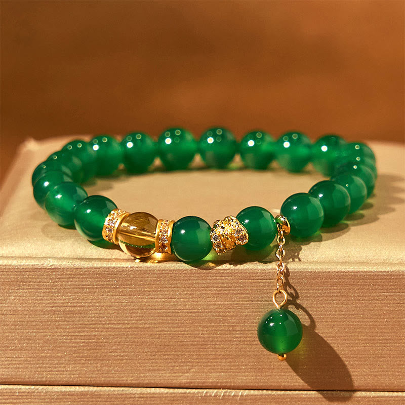 Buddhist Blessing Year of the Snake Green Agate Citrine Power Bracelet