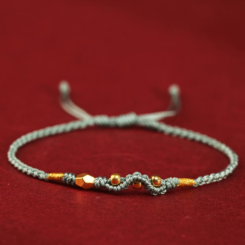 Buddhist Blessing 999 Gold Year of the Snake Mini Gold Bead Handmade Luck Protection Braided Bracelet