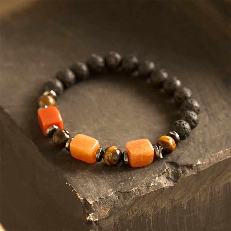 Buddhist Blessing Various Crystals Lava Rock Calm Bracelet