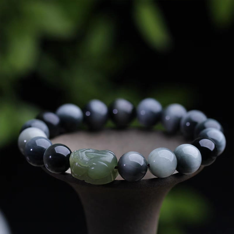 Buddhist Blessing Natural Eagle's Eye Stone Hetian Jade Pixiu Confidence Bracelet