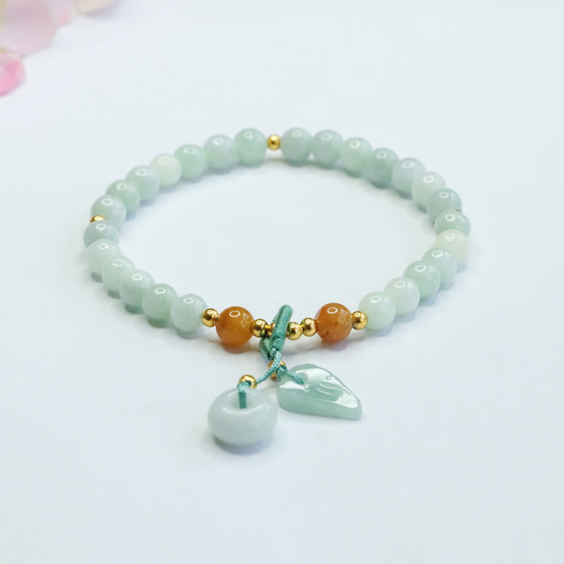 Buddhist Blessing Jade Beads Leaf Peace Buckle Prosperity Bracelet