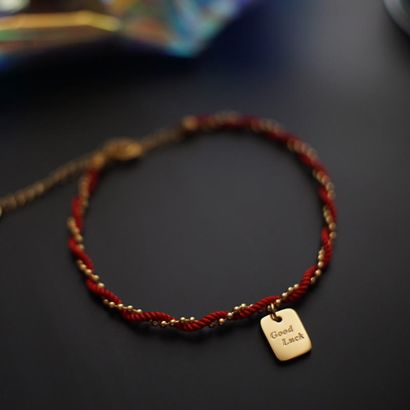 Buddhist Blessing Red String Gold Plated Copper Good Luck Strength Bracelet