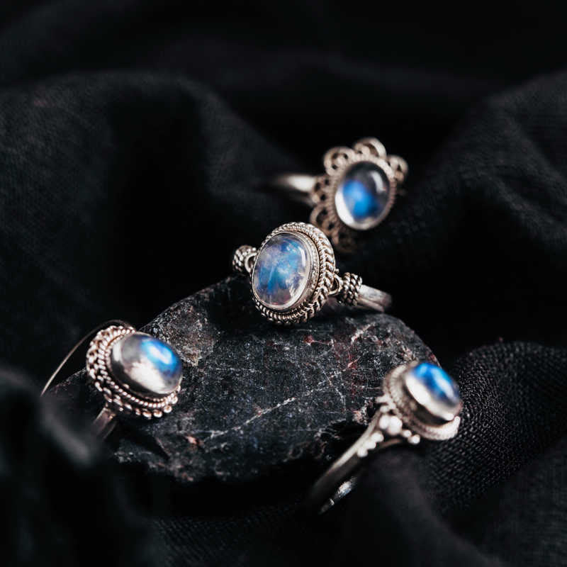 Buddhist Blessing 925 Sterling Silver Natural Moonstone Positive Ring