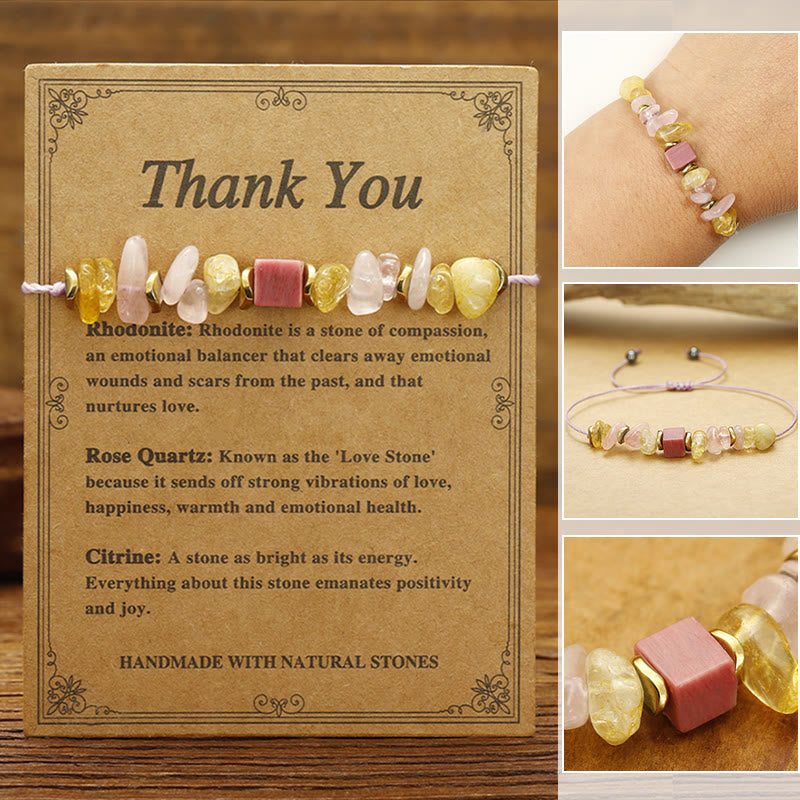 Buddhist Blessing Thank You Rose Quartz Citrine Rhodonite Passionate Bracelet