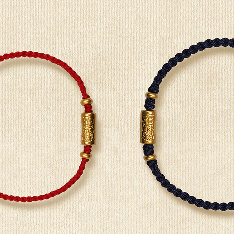 Buddhist Blessing 999 Gold Good Luck Amulet Carved Design Handmade Strength Braided Rope Bracelet