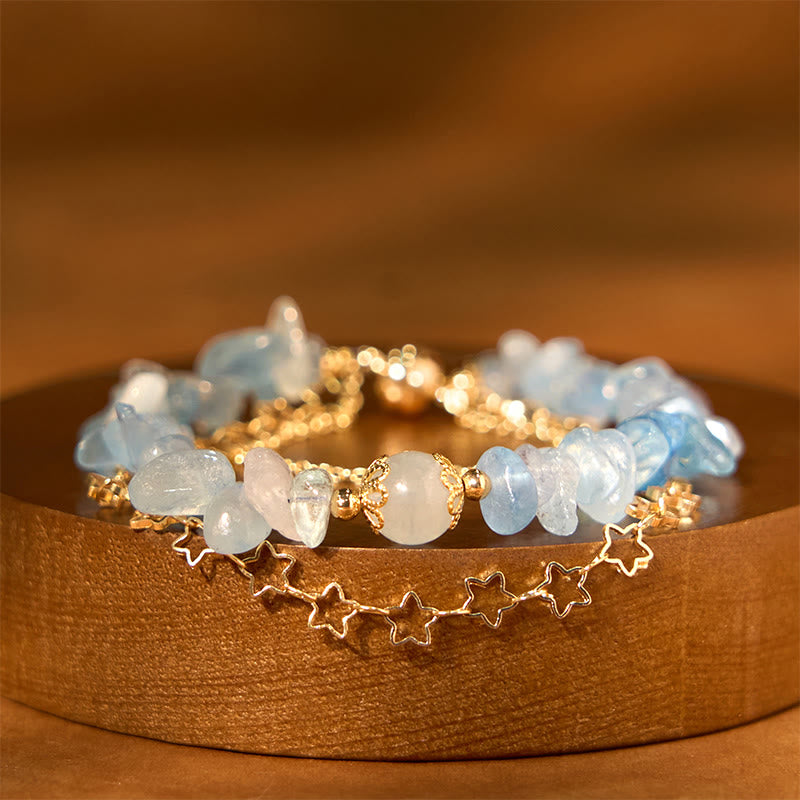 Buddhist Blessing Aquamarine Gravel Design Star Healing Magnetic Buckle Bracelet