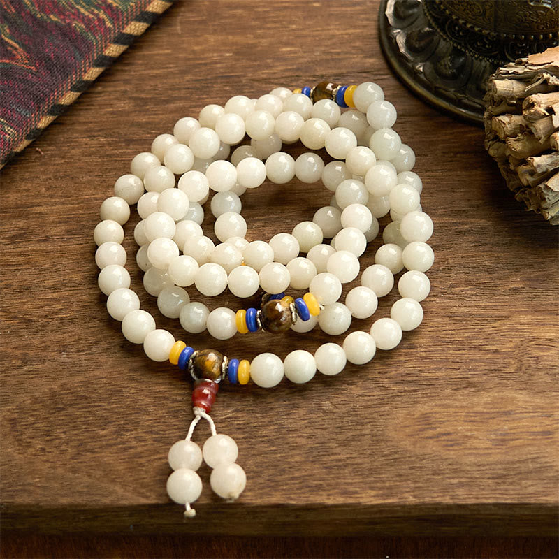 Buddhist Blessing 108 Mala Beads Natural Quartzite Wealth Luck Bracelet