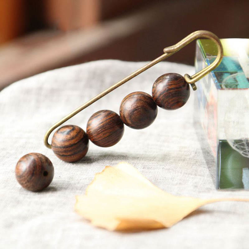 Buddhist Blessing Vintage Sandalwood Agathis Alba Ebony Wood Peltogyne Beads Healing Brooch