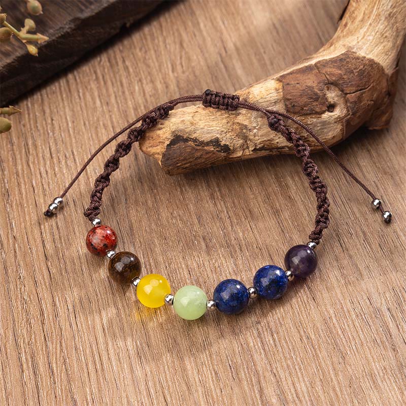 Buddhist Blessing Natural Various Crystals Tiger Eye Amethyst Courage Rope Bracelet
