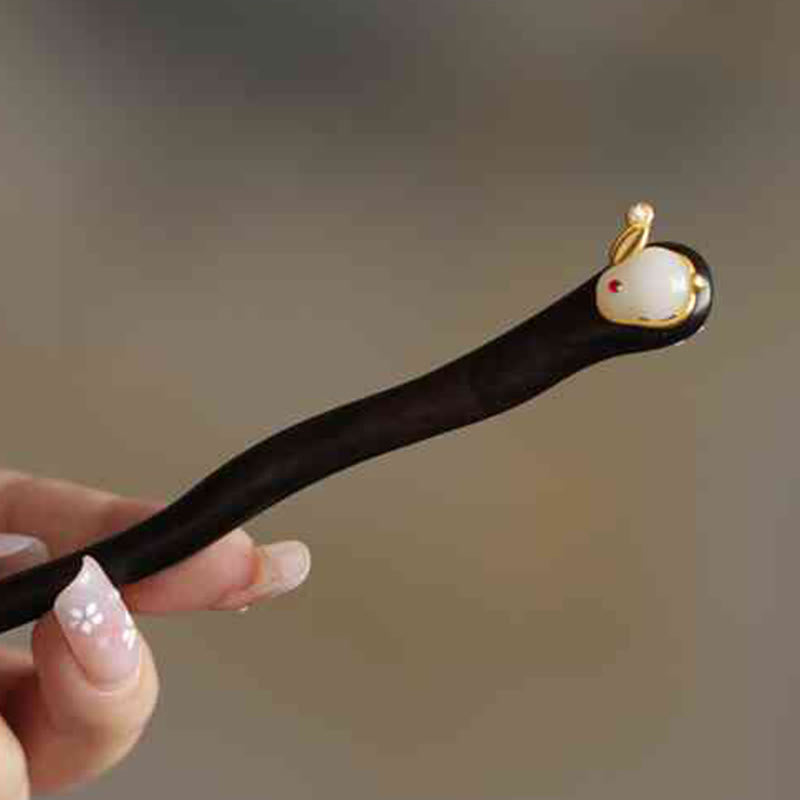 Buddhist Blessing Auspicious Cloud Sandalwood Rabbit Protection Hairpin