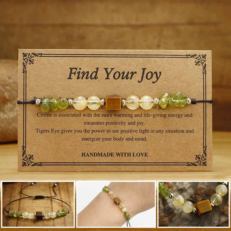 Buddhist Blessing Find Your Joy Peridot Citrine Tiger Eye Peace Rope Bracelet