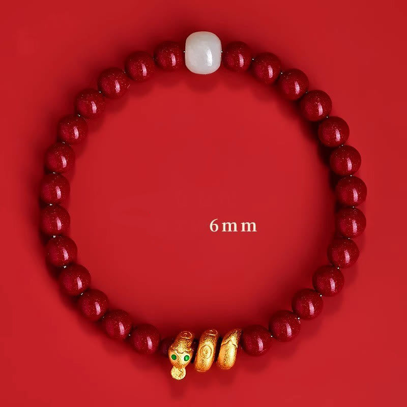 Buddhist Blessing Cinnabar Bead Hetian Jade Year Of The Snake Blessing Bracelet